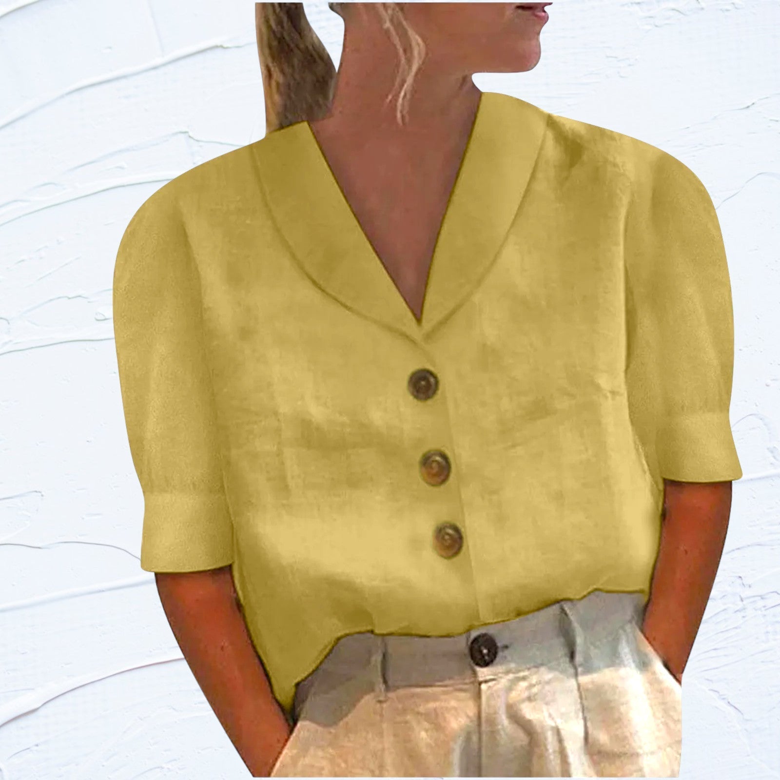 Blouse met korte mouwen | Losse pasvorm | Kraag | Knoopsluiting | Dames tops-Boetiek Moda