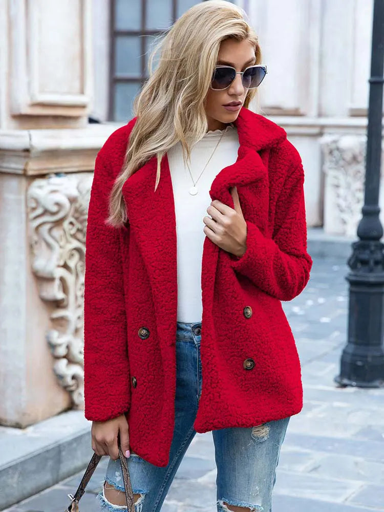 Bontjas - Double Breasted - Kort - Teddyjas - Winterjas voor dames-Boetiek Moda