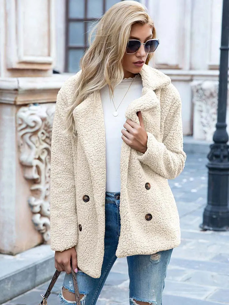Bontjas - Double Breasted - Kort - Teddyjas - Winterjas voor dames-Boetiek Moda
