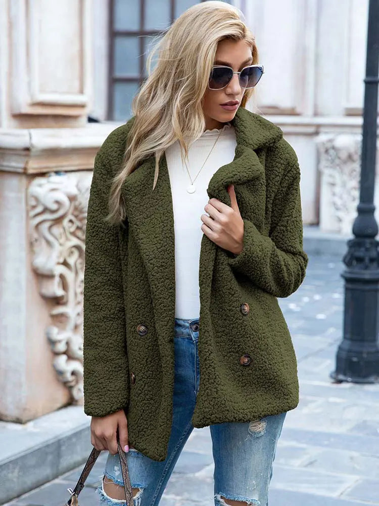 Bontjas - Double Breasted - Kort - Teddyjas - Winterjas voor dames-Boetiek Moda