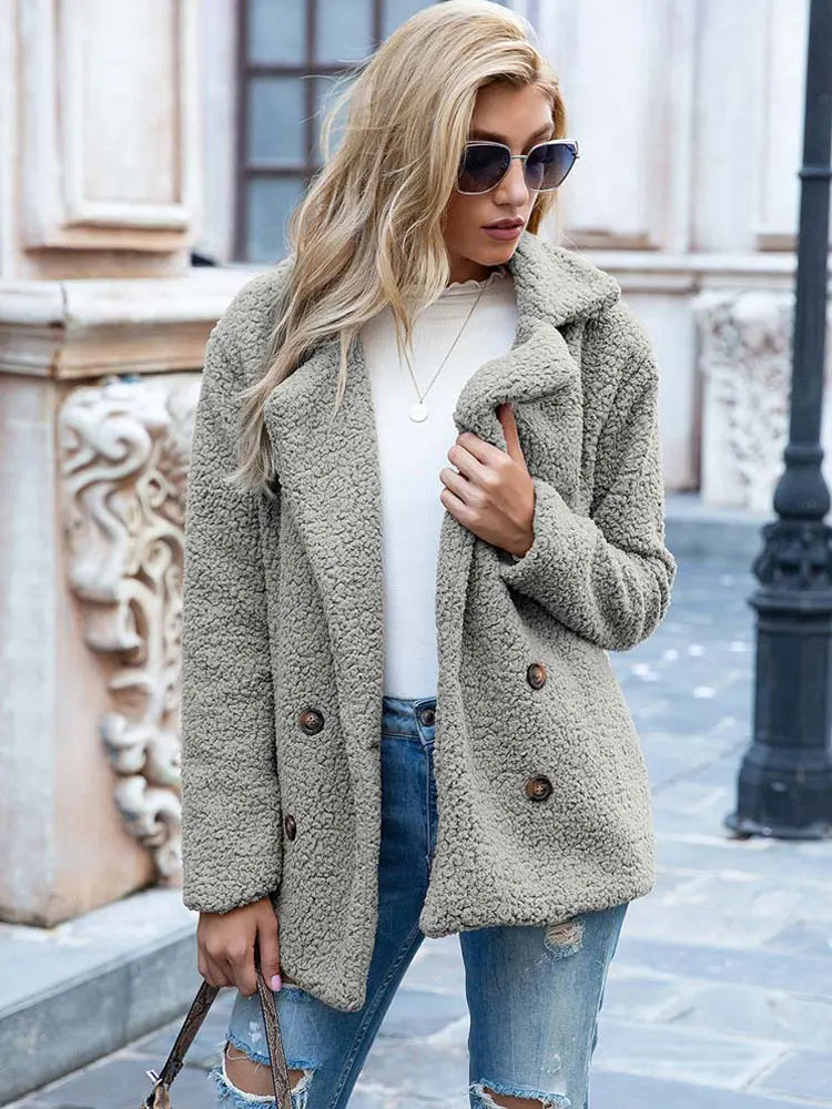 Bontjas - Double Breasted - Kort - Teddyjas - Winterjas voor dames-Boetiek Moda