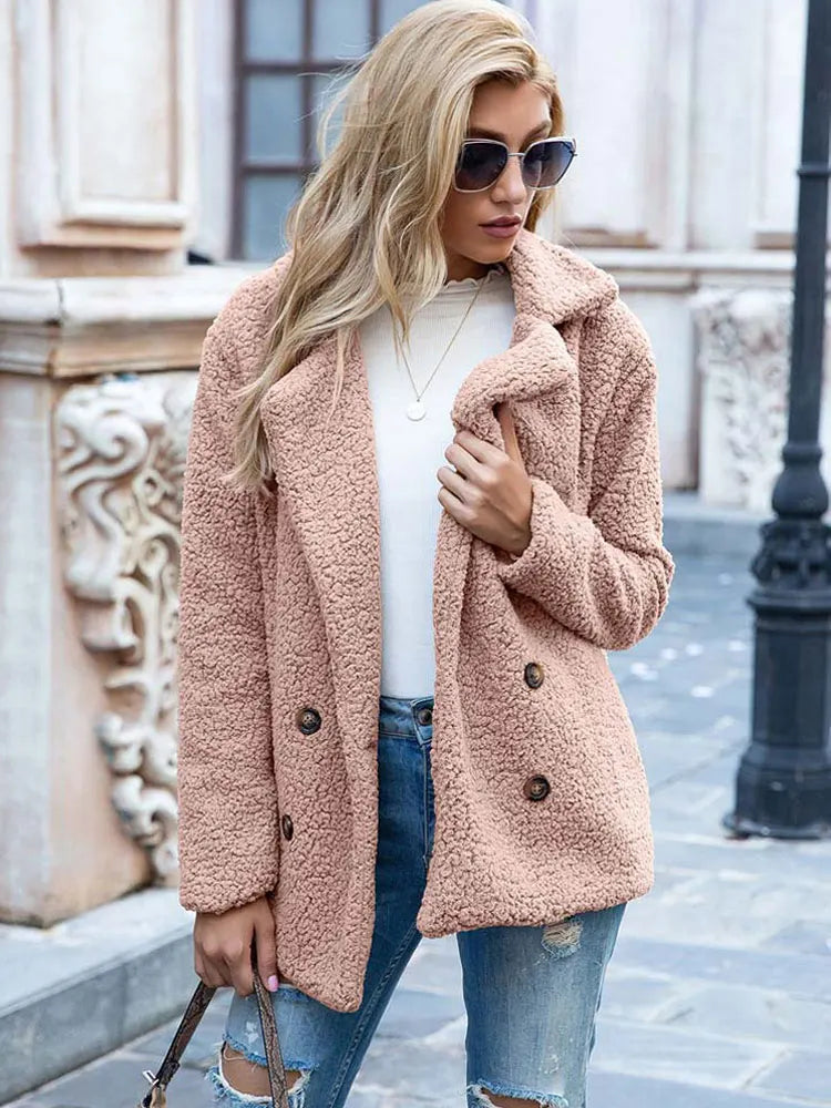 Bontjas - Double Breasted - Kort - Teddyjas - Winterjas voor dames-Boetiek Moda
