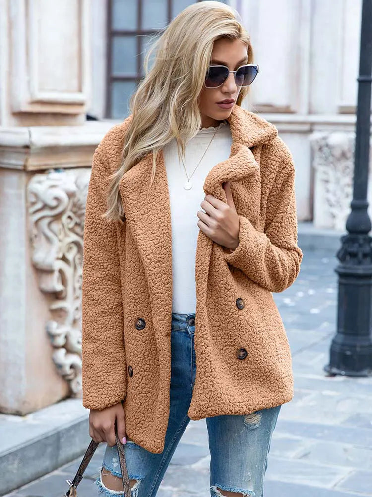 Bontjas - Double Breasted - Kort - Teddyjas - Winterjas voor dames-Boetiek Moda