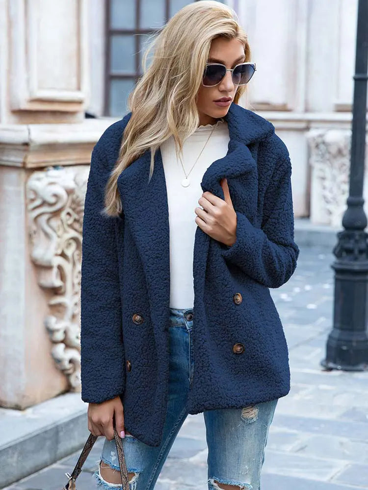 Bontjas - Double Breasted - Kort - Teddyjas - Winterjas voor dames-Boetiek Moda