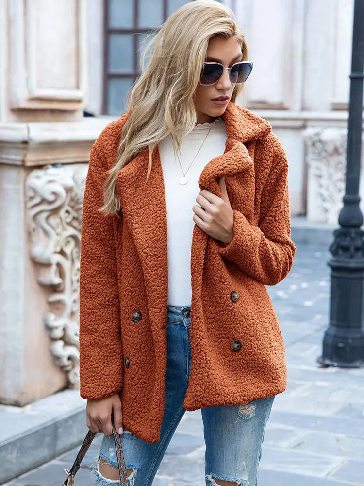 Bontjas - Double Breasted - Kort - Teddyjas - Winterjas voor dames-Boetiek Moda
