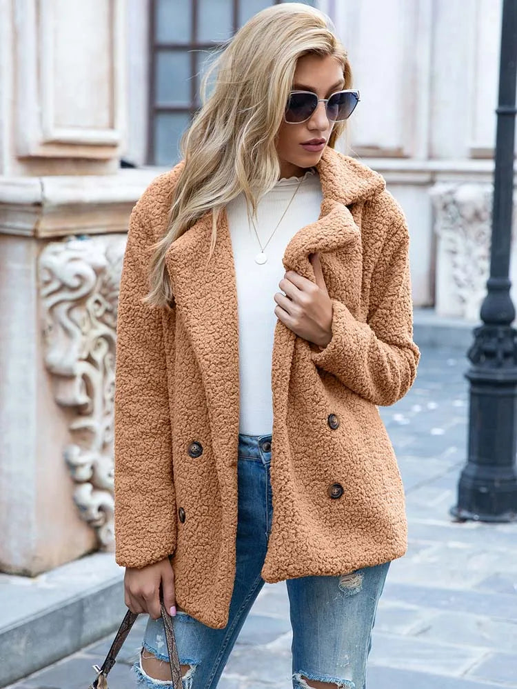 Bontjas - Double Breasted - Kort - Teddyjas - Winterjas voor dames-Boetiek Moda