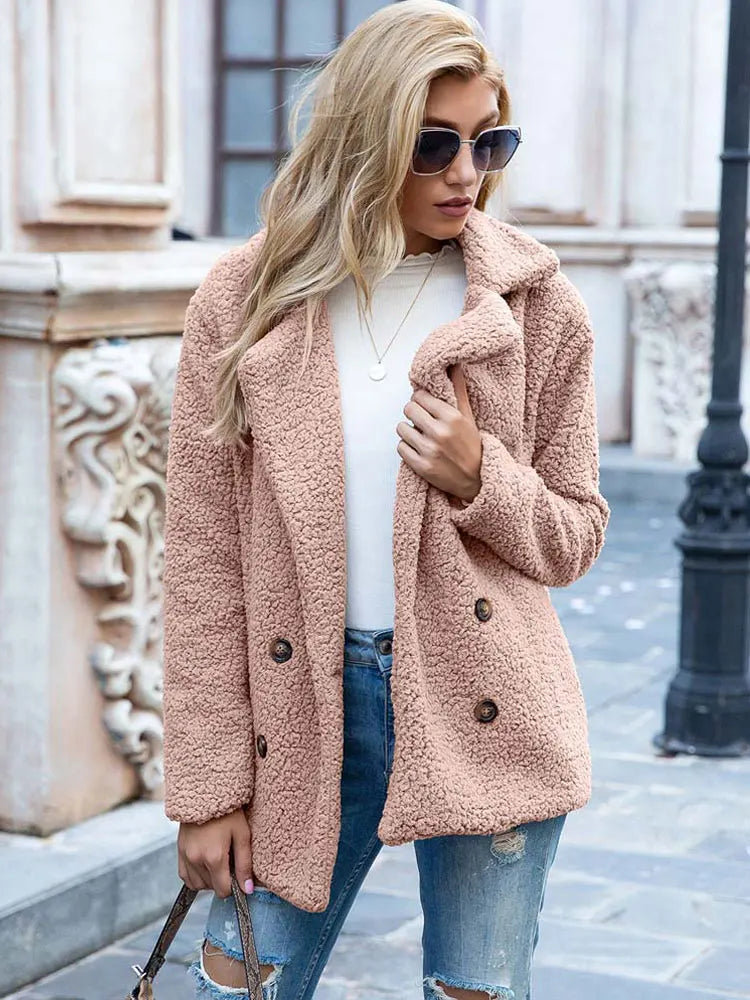 Bontjas - Double Breasted - Kort - Teddyjas - Winterjas voor dames-Boetiek Moda