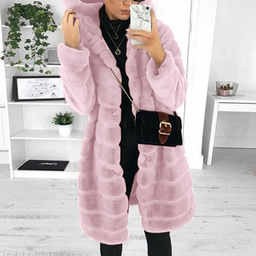 Bontjas met capuchon | Halflang | Faux pluizige jas | Vrouwen Winterjas-Boetiek Moda