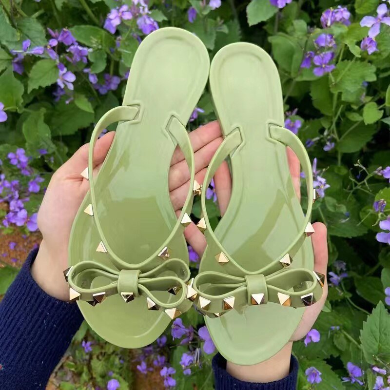 Bow Flip Flops - Vlakke sandalen met klinknagels voor dames-Boetiek Moda