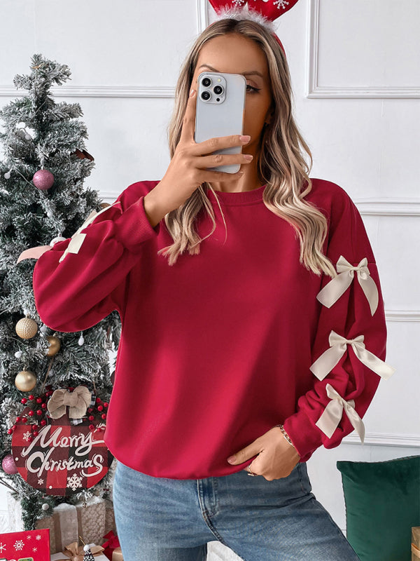 Bow Sweatshirt | Rood | Relaxed Fit | Kersttrui | Dameskleding-Boetiek Moda