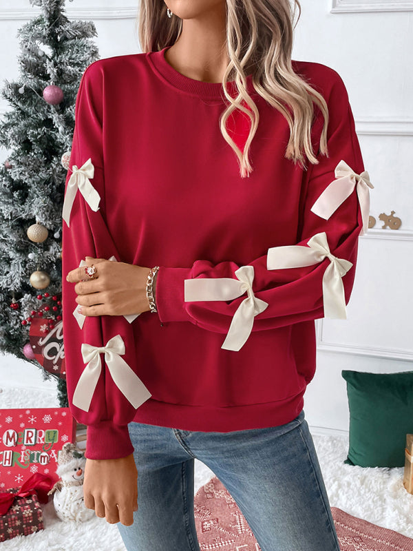 Bow Sweatshirt | Rood | Relaxed Fit | Kersttrui | Dameskleding-Boetiek Moda
