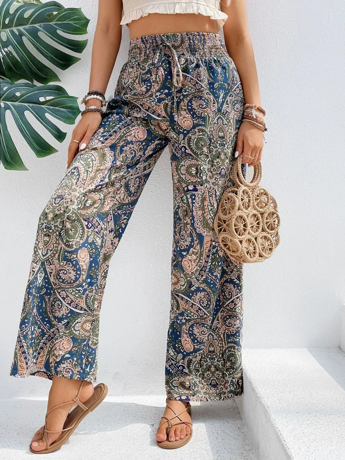Broek Met Wijde Pijpen | Boho | Hoge Taille | Palazzo Broek | Damesbroek-Boetiek Moda