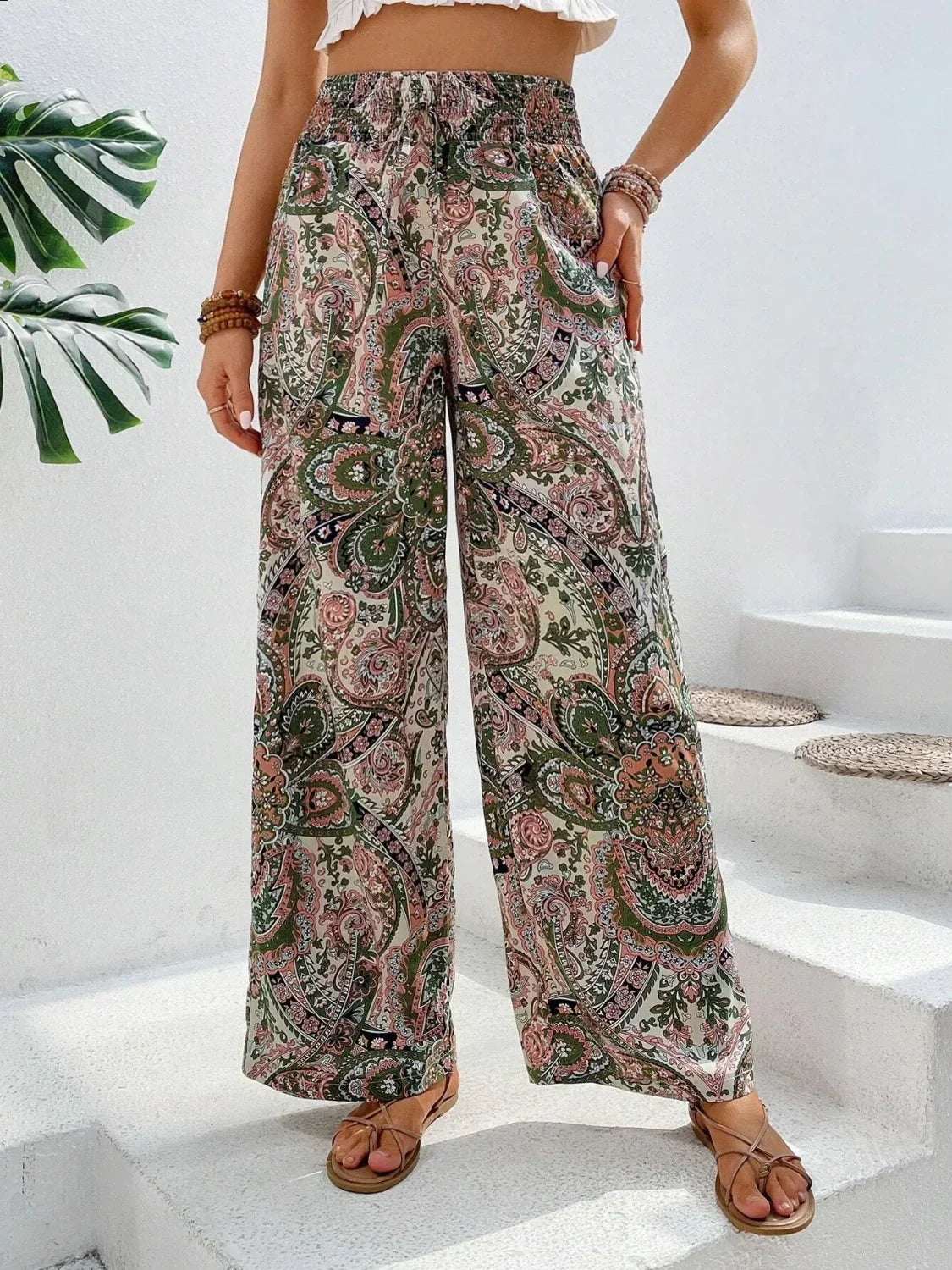 Broek Met Wijde Pijpen | Boho | Hoge Taille | Palazzo Broek | Damesbroek-Boetiek Moda