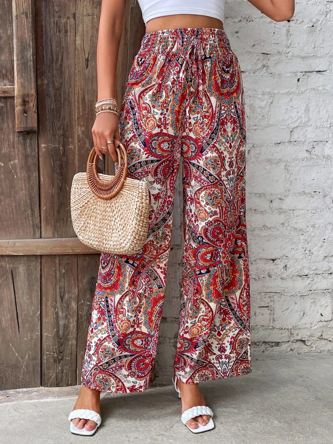 Broek Met Wijde Pijpen | Boho | Hoge Taille | Palazzo Broek | Damesbroek-Boetiek Moda