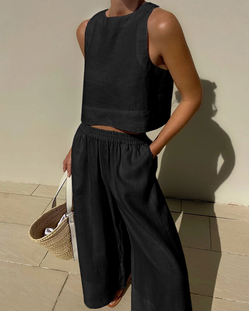 Broek met Wijde Pijpen en Top - Casual Loose Fit Zomerset voor Dames-Boetiek Moda