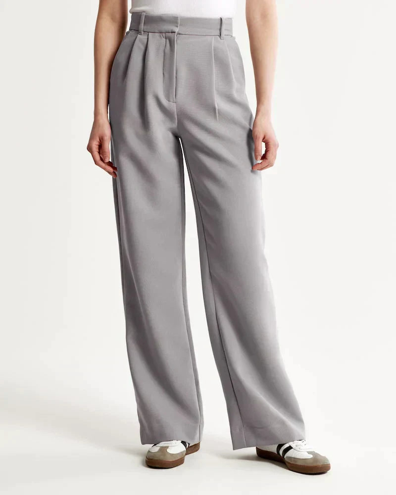 Broek met wijde pijpen - Geplooid - Hoge taille - Broek met wijde pijpen - Damesbroeken-Boetiek Moda