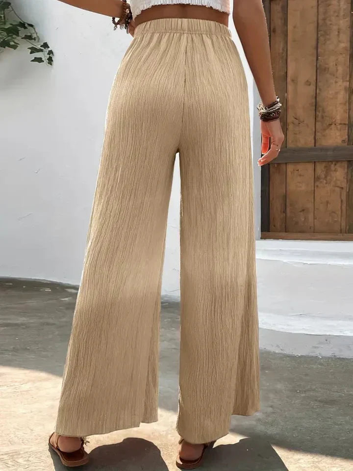 Broek met wijde pijpen - Hoge taille - Elastische taille - Palazzo broek - Damesbroeken-Boetiek Moda