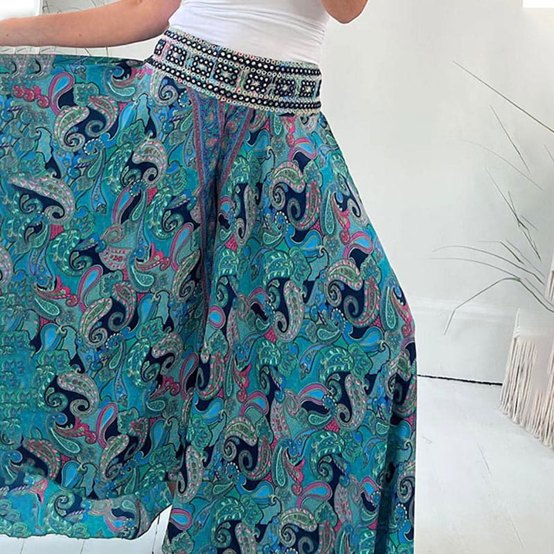 Broek met wijde pijpen | Paisleyprint | Flowy | Boho Broek | Dames Zomerbroek-Boetiek Moda