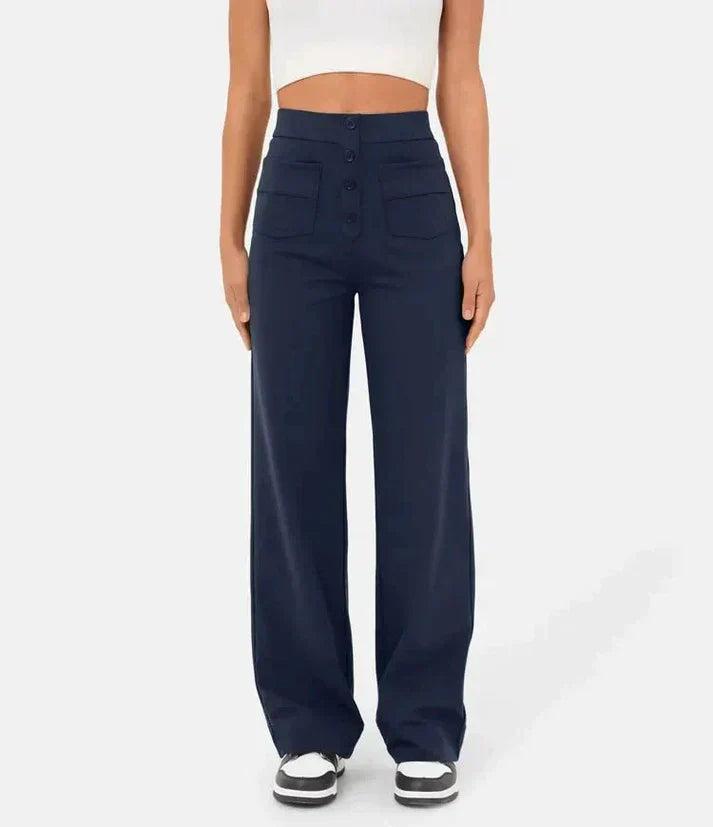 Broek met wijde pijpen - Stretch - Comfortabel - Broek met hoge taille - Damesbroek-Boetiek Moda