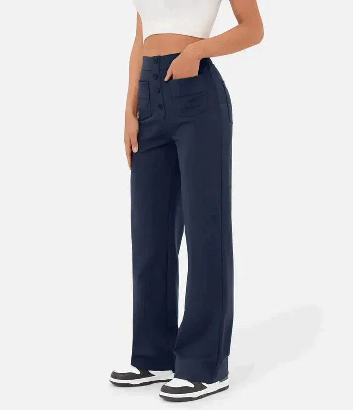 Broek met wijde pijpen - Stretch - Comfortabel - Broek met hoge taille - Damesbroek-Boetiek Moda