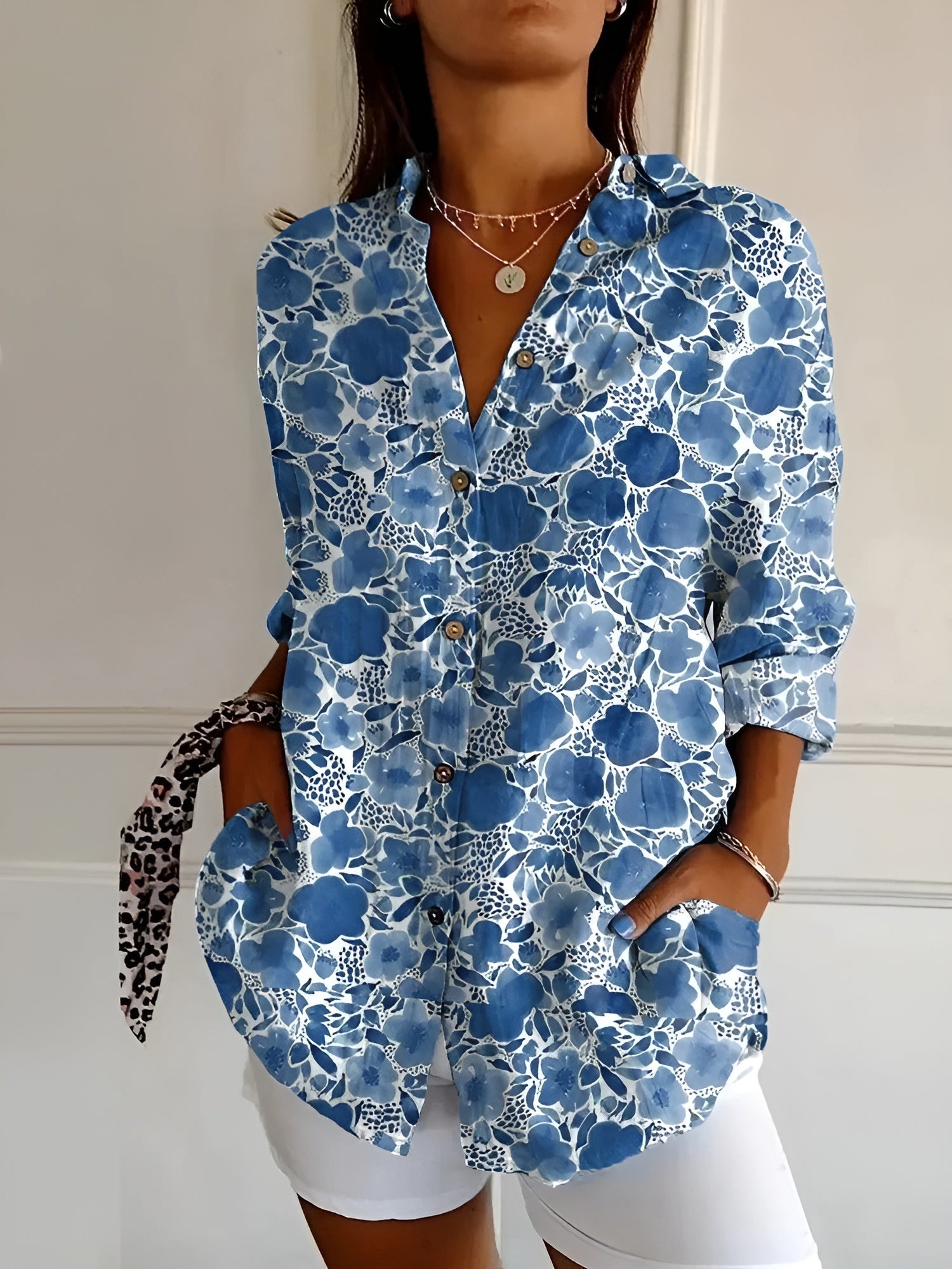 Button-Up Blouse | Bedrukt | Los Pasvorm | Blouse Met Lange Mouwen | Button-Up Overhemden voor Vrouwen-Boetiek Moda