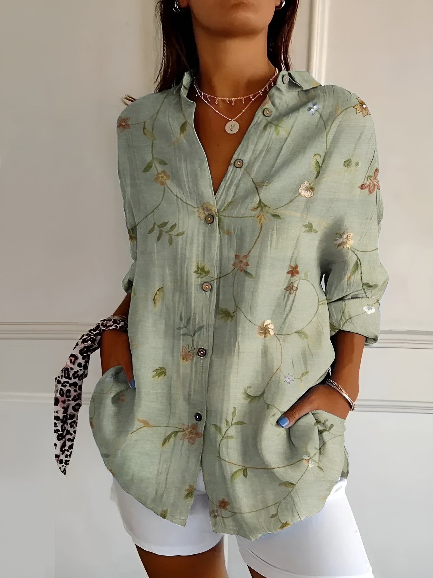 Button-Up Blouse | Bedrukt | Los Pasvorm | Blouse Met Lange Mouwen | Button-Up Overhemden voor Vrouwen-Boetiek Moda