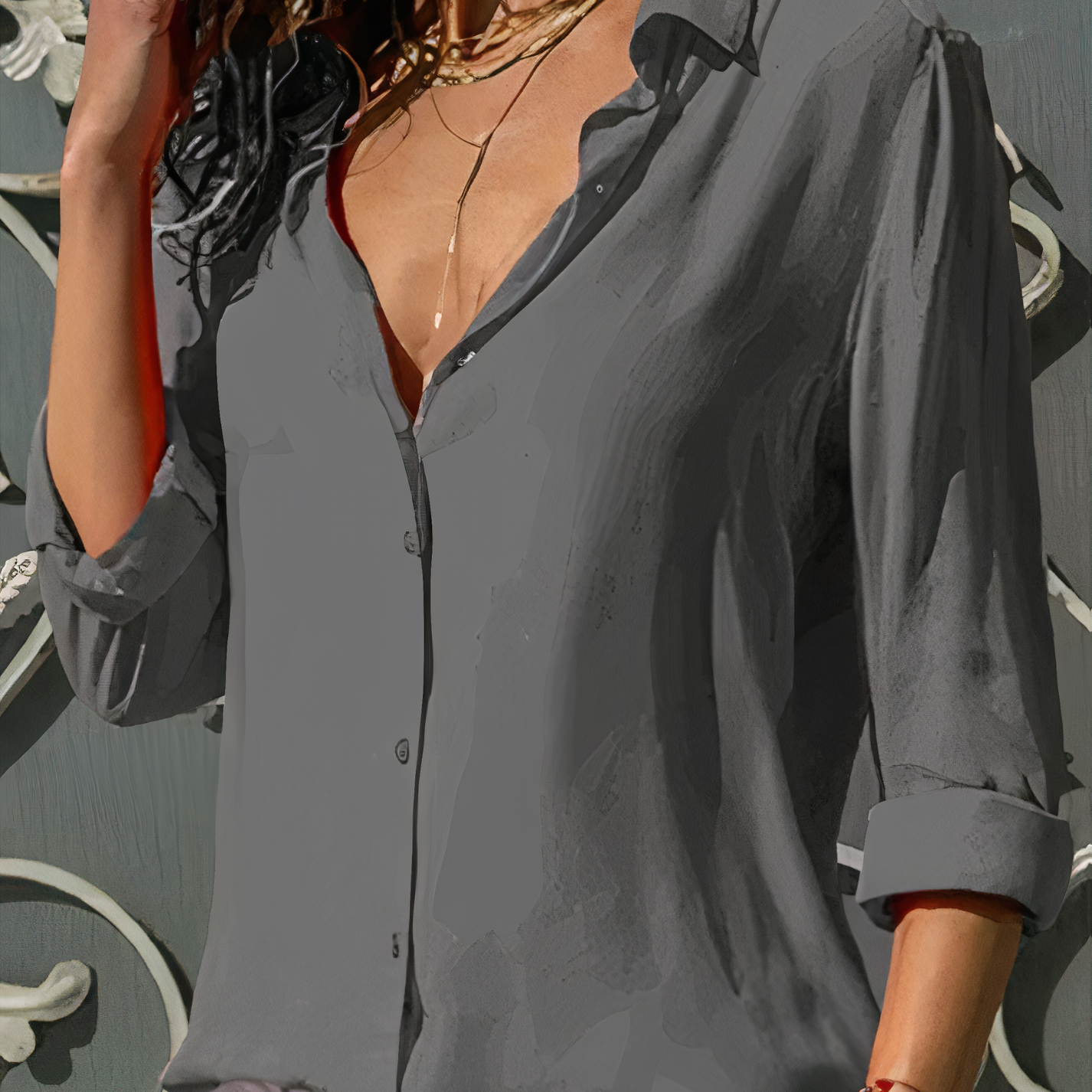 Button-Up Blouse | Los model | Lange Mouw | Dames Button-Up Shirt | Vrouwen Blouse-Boetiek Moda