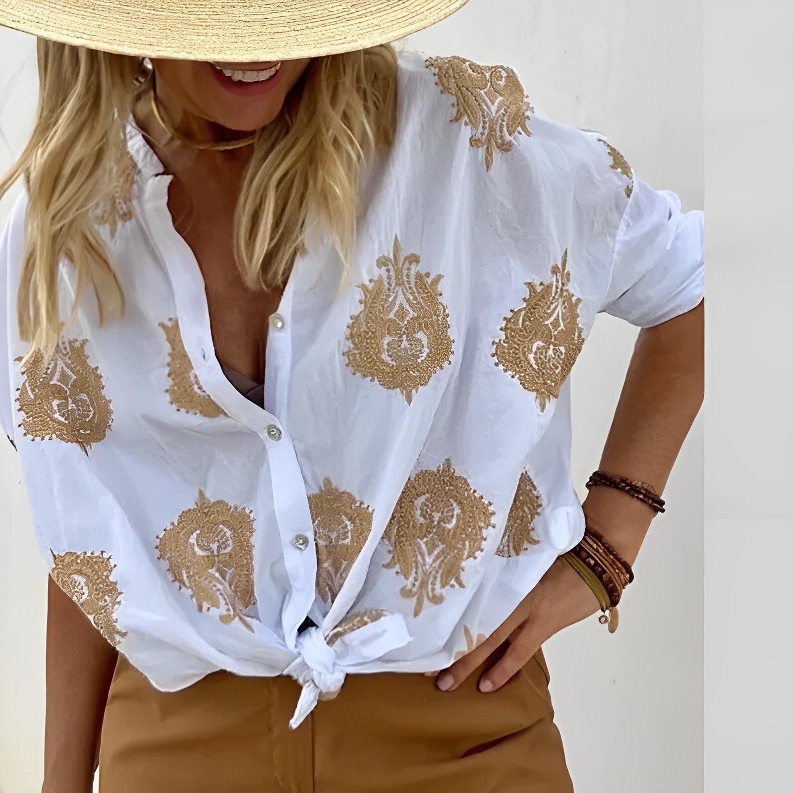 Button-Up Blouse - Oversized - Lange Mouw - Boho Blouse - Zomer Tops voor Vrouwen-Boetiek Moda