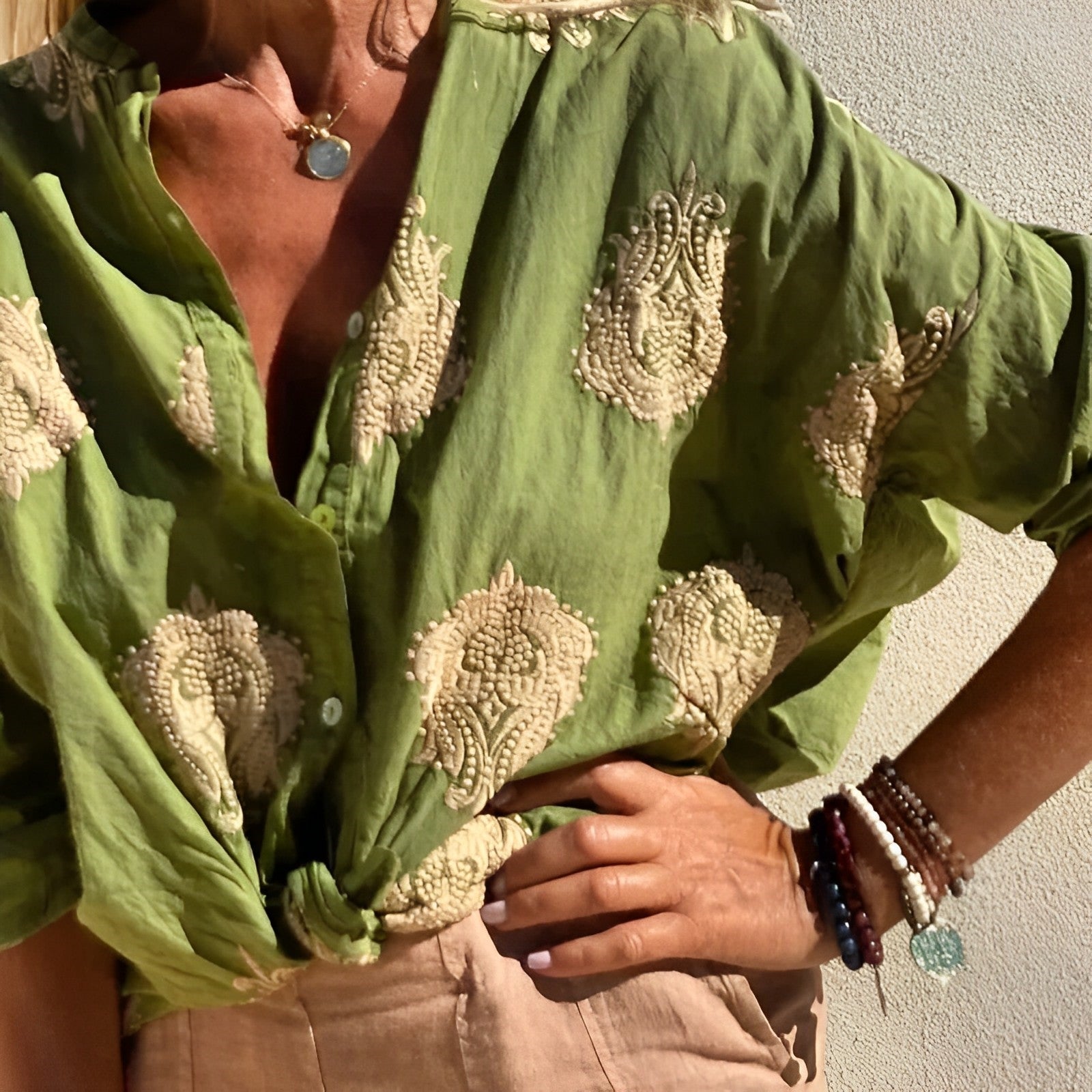 Button-Up Blouse - Oversized - Lange Mouw - Boho Blouse - Zomer Tops voor Vrouwen-Boetiek Moda