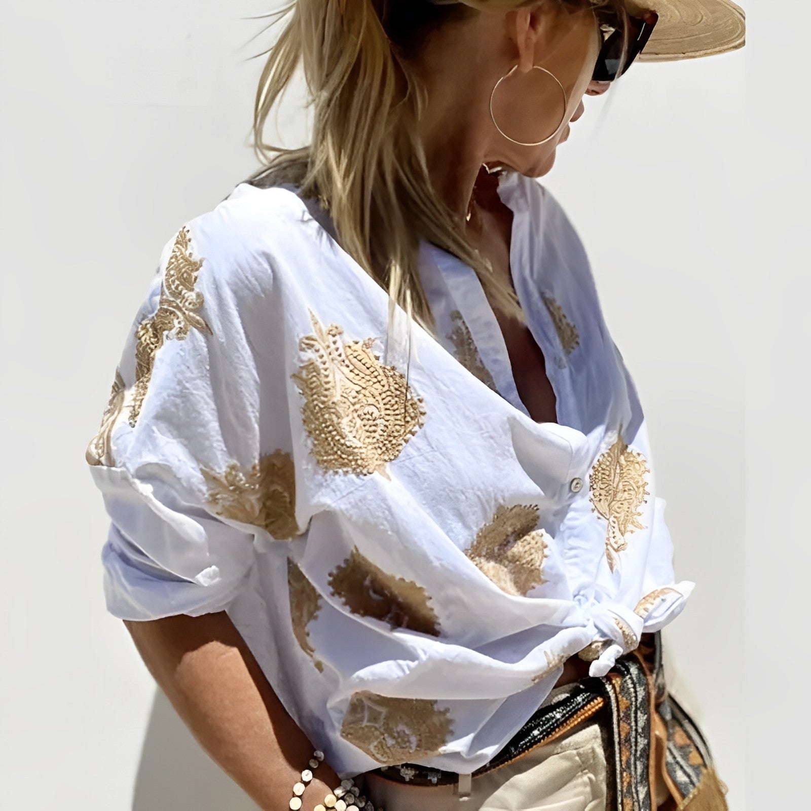 Button-Up Blouse - Oversized - Lange Mouw - Boho Blouse - Zomer Tops voor Vrouwen-Boetiek Moda