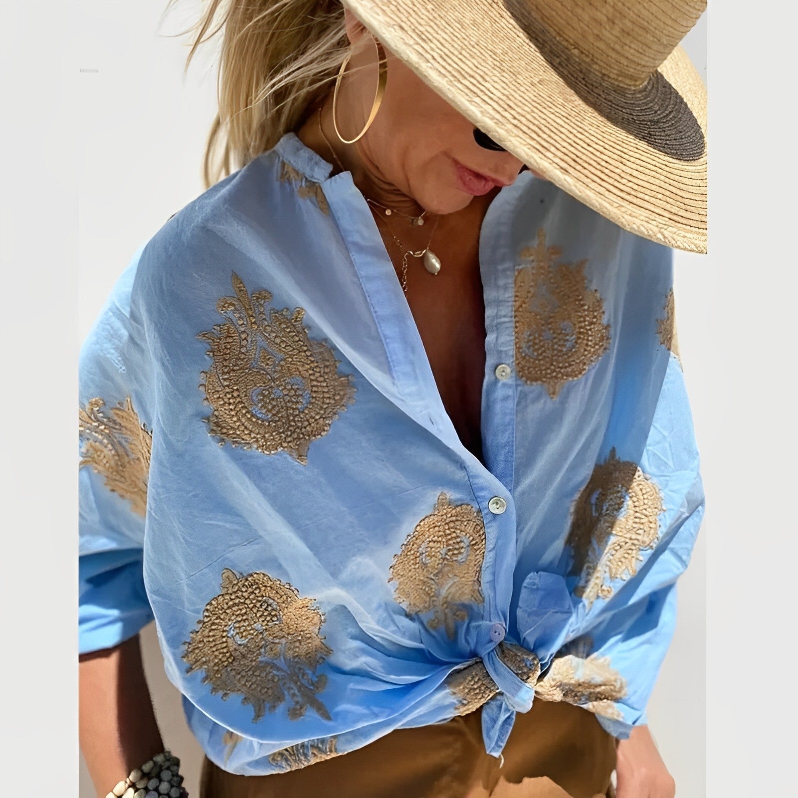 Button-Up Blouse - Oversized - Lange Mouw - Boho Blouse - Zomer Tops voor Vrouwen-Boetiek Moda
