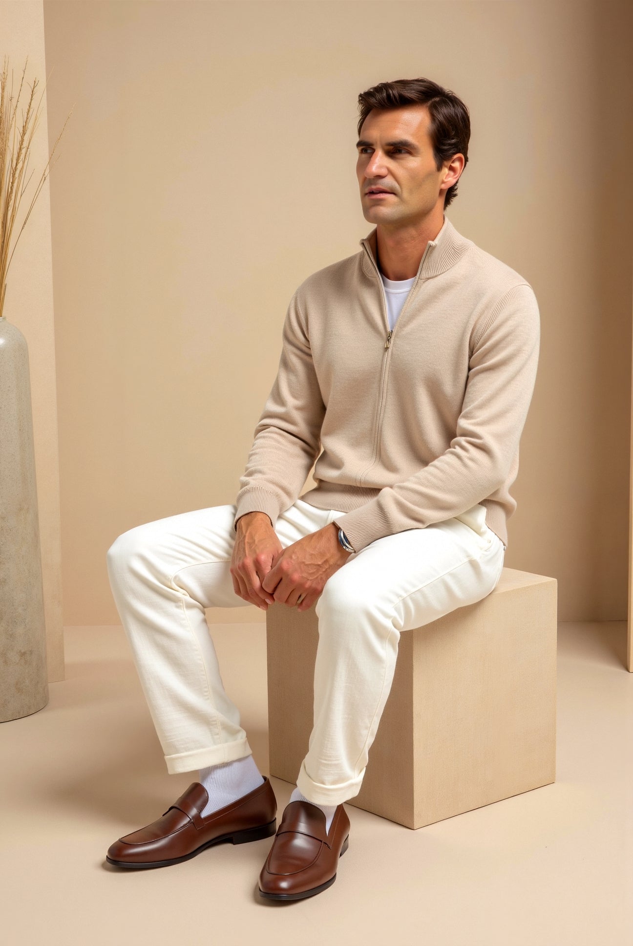 Cardigan met ritssluiting - Heren cardigan met lange mouwen en volledige ritssluiting-Boetiek Moda