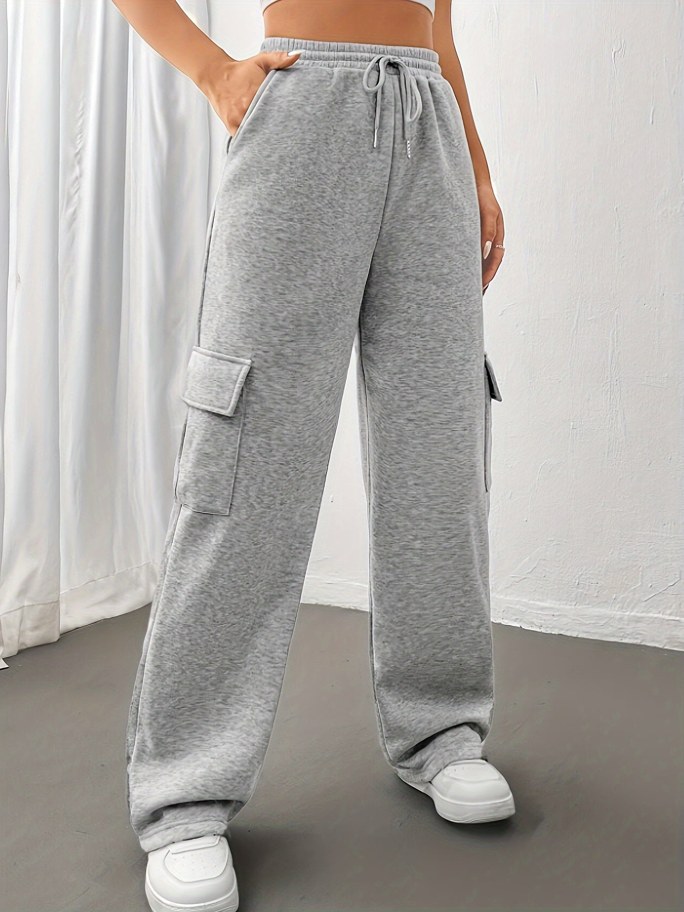 Cargo Broek - Elastische Taille - Koord - Wijde Been Joggers - Dames Cargo Joggers-Boetiek Moda