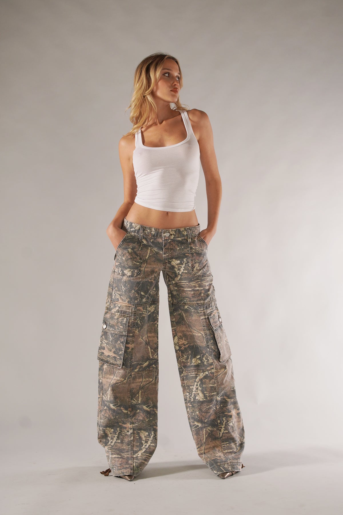 Cargo Broek - Lage Taille - Camouflage - Baggy Broek - Damesbroek-Boetiek Moda