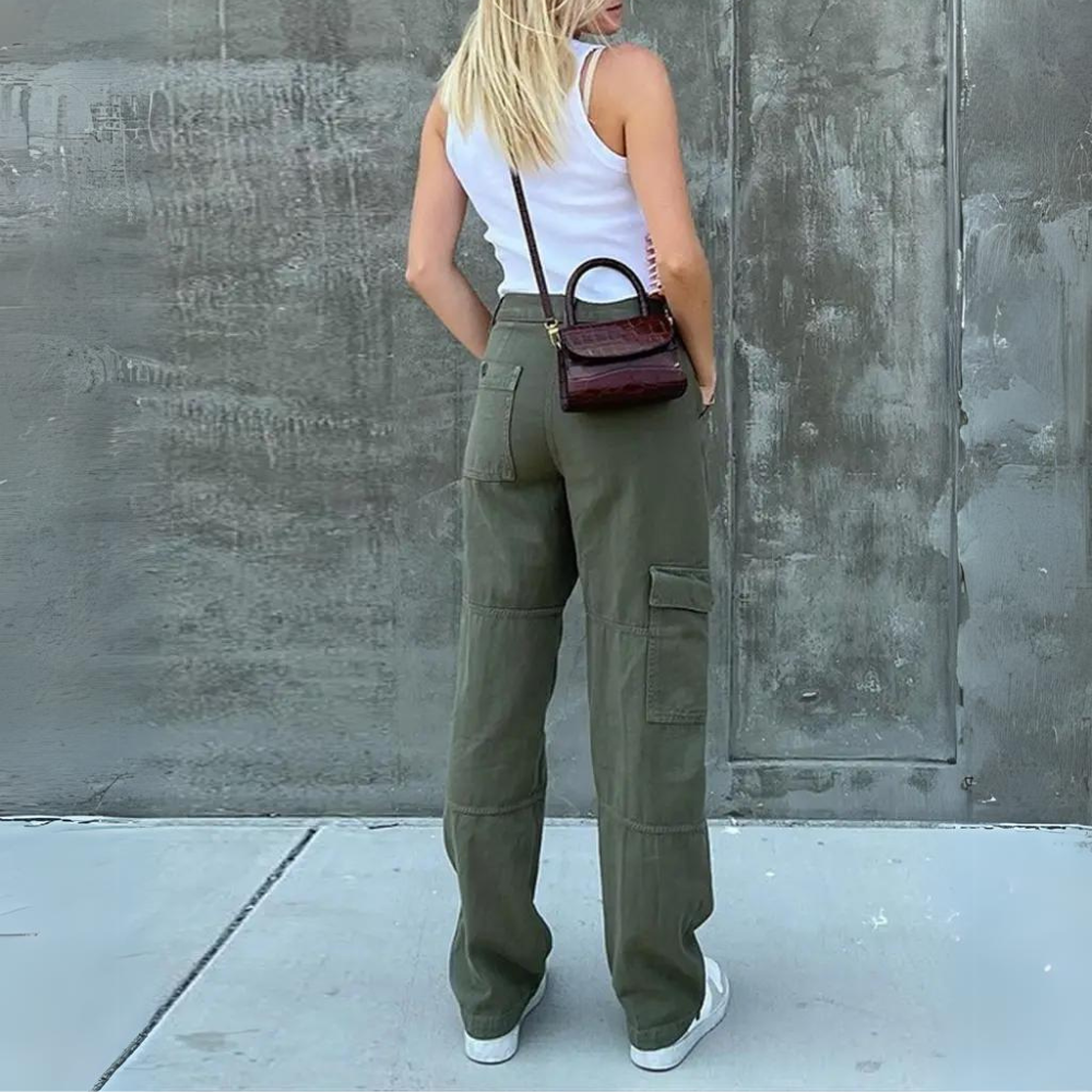 Cargo Broek | Rechte Pijp | Normale Taille | Losvallende Broek | Damesbroek-Boetiek Moda