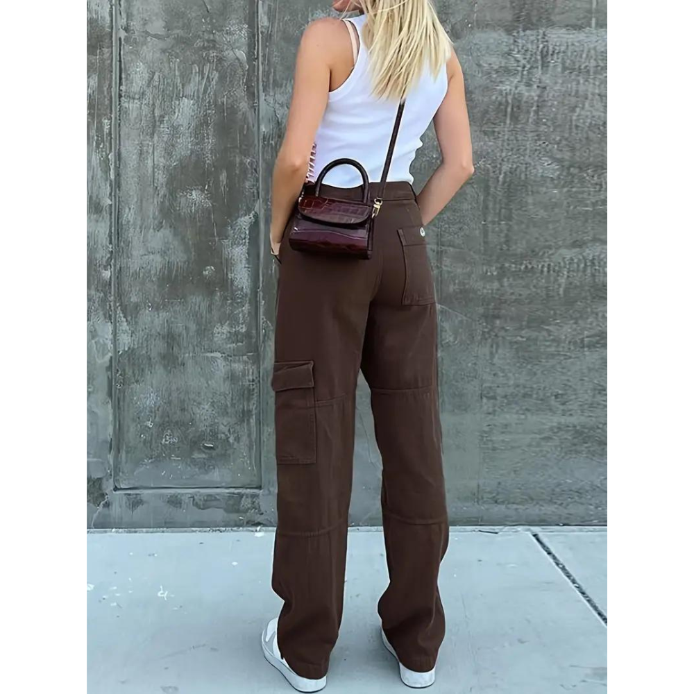 Cargo Broek | Rechte Pijp | Normale Taille | Losvallende Broek | Damesbroek-Boetiek Moda