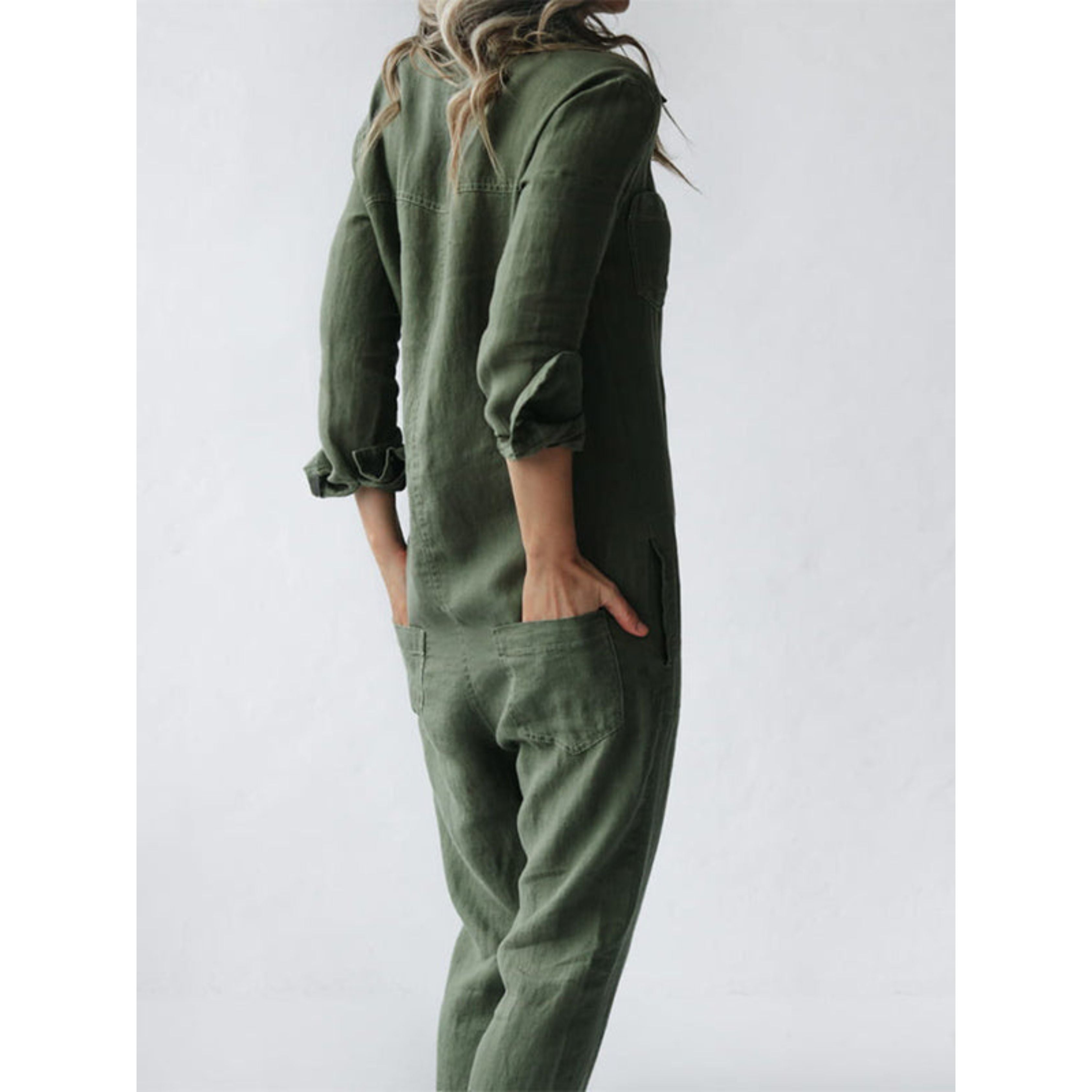 Casual Jumpsuit - Lange Mouw - Button-Up - Boilersuit - Dames Jumpsuit-Boetiek Moda