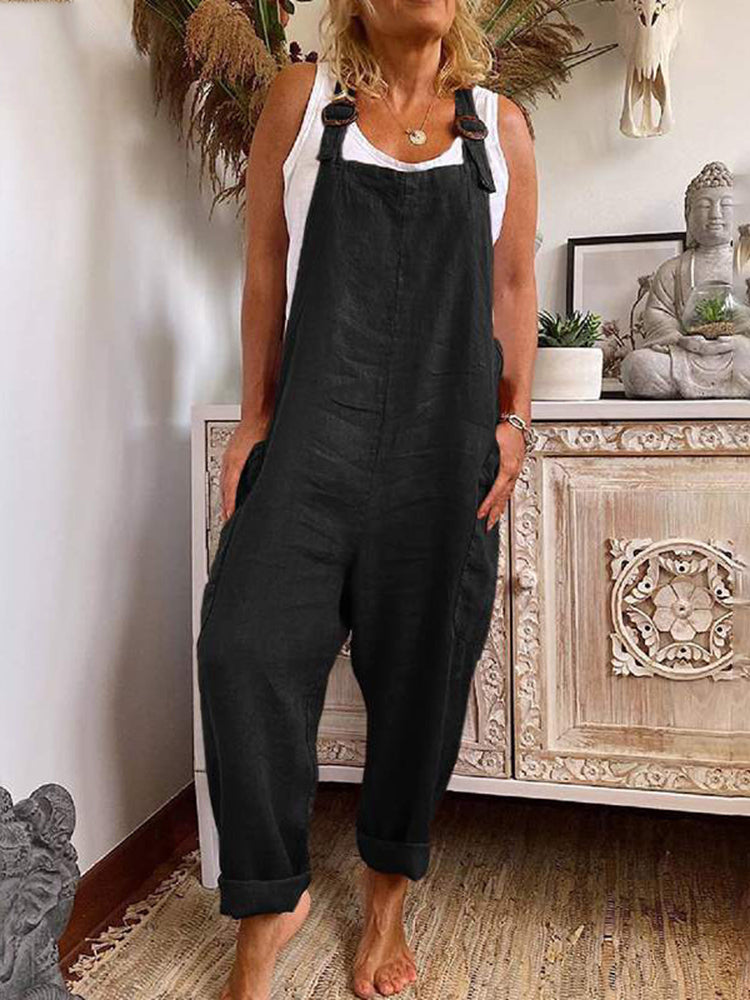 Casual jumpsuit - losse pasvorm - mouwloos - baggy jumpsuit - overall voor dames-Boetiek Moda