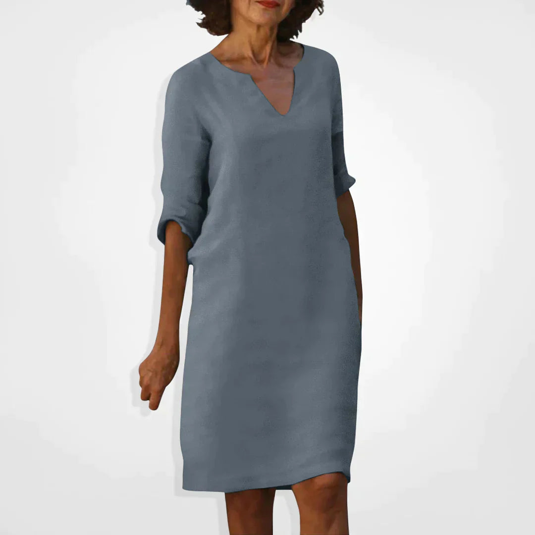 Casual jurk - V-hals - Lange mouwen - Knie-lengte jurk - Zomerjurk-Boetiek Moda