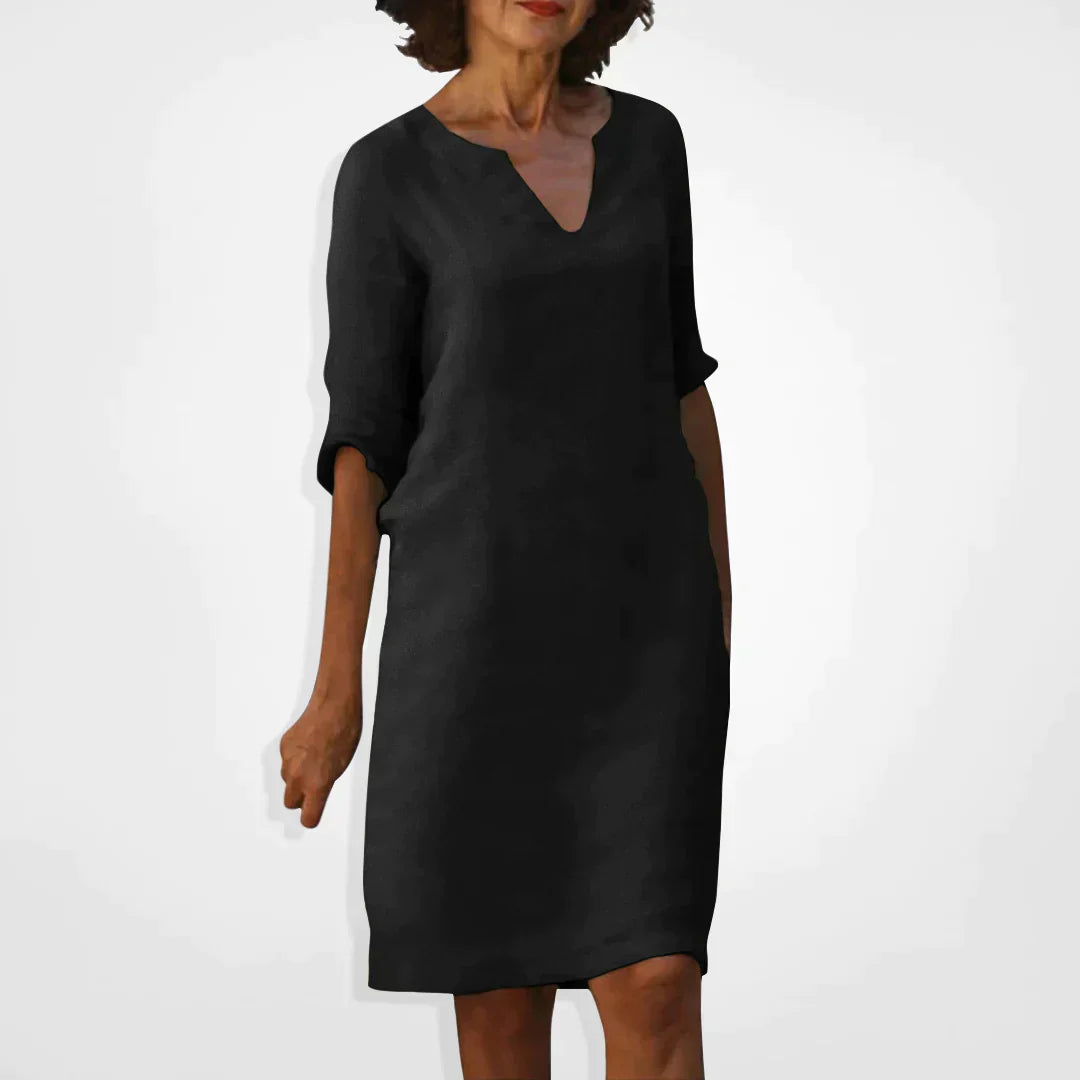 Casual jurk - V-hals - Lange mouwen - Knie-lengte jurk - Zomerjurk-Boetiek Moda