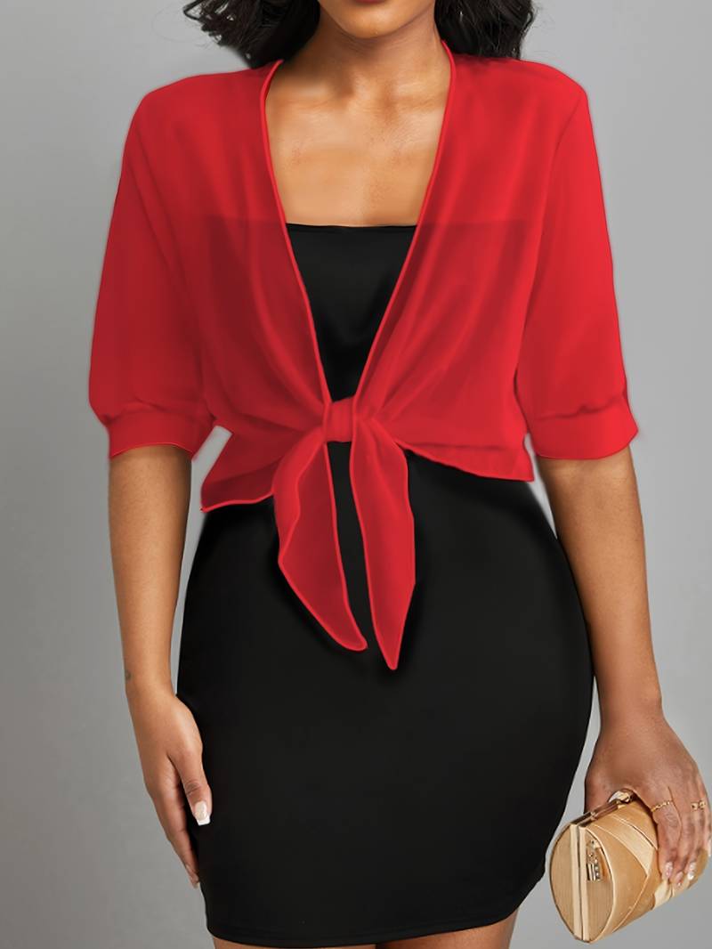Chiffon Blouse - Lichtgewicht chiffon vest met strik aan de voorkant voor dames-Boetiek Moda