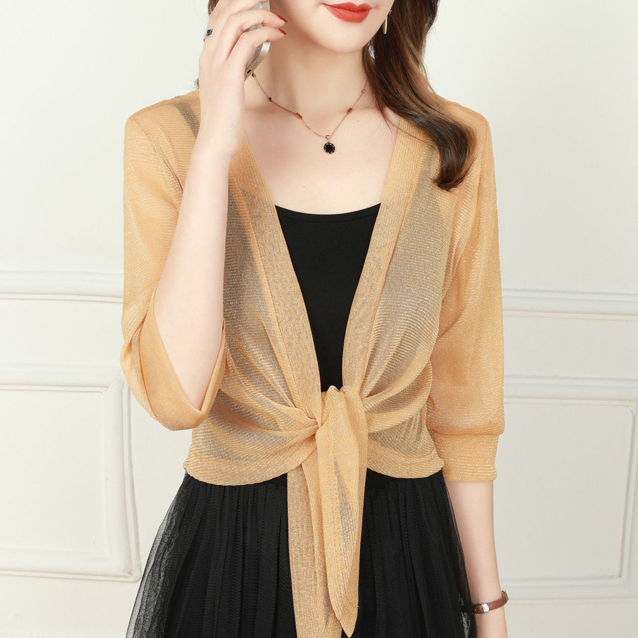 Chiffon Blouse - Lichtgewicht chiffon vest met strik aan de voorkant voor dames-Boetiek Moda