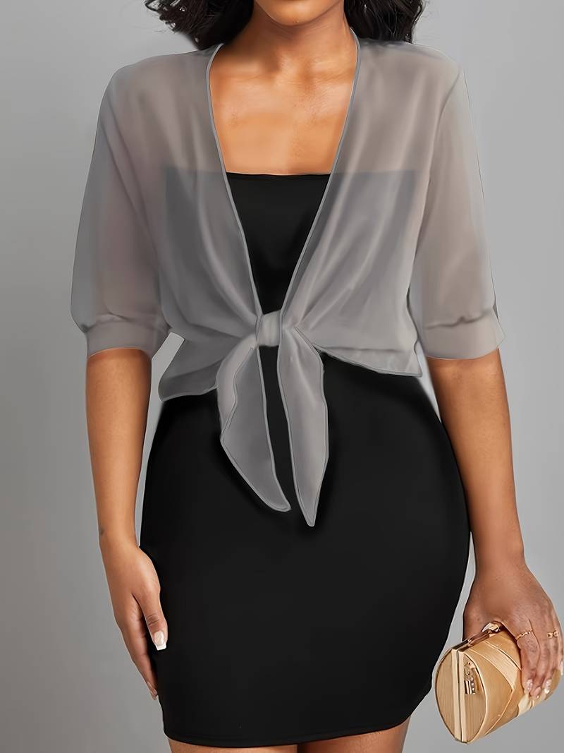 Chiffon Blouse - Lichtgewicht chiffon vest met strik aan de voorkant voor dames-Boetiek Moda