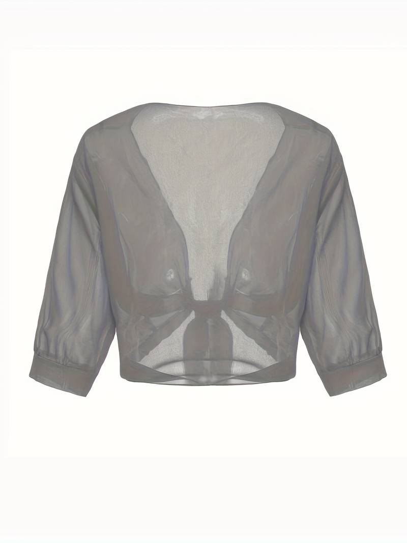 Chiffon Blouse - Lichtgewicht chiffon vest met strik aan de voorkant voor dames-Boetiek Moda
