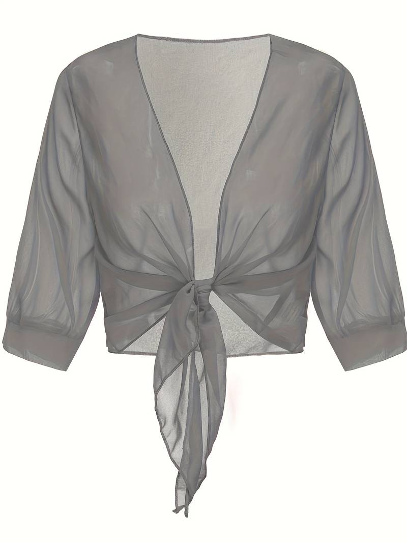 Chiffon Blouse - Lichtgewicht chiffon vest met strik aan de voorkant voor dames-Boetiek Moda