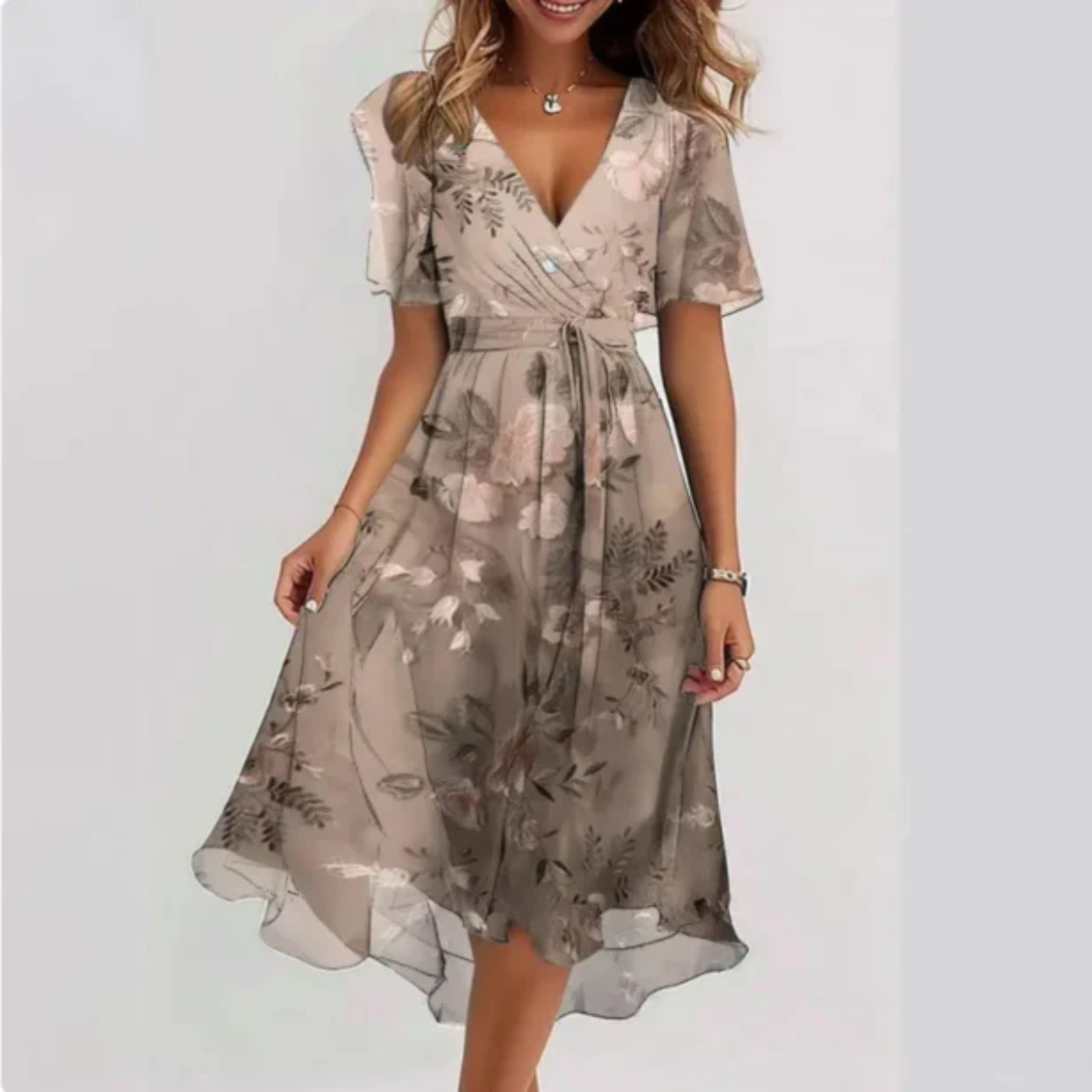 Chiffon jurk - V-hals - Vlindermouw - Midi jurk - Zomerjurk-Boetiek Moda
