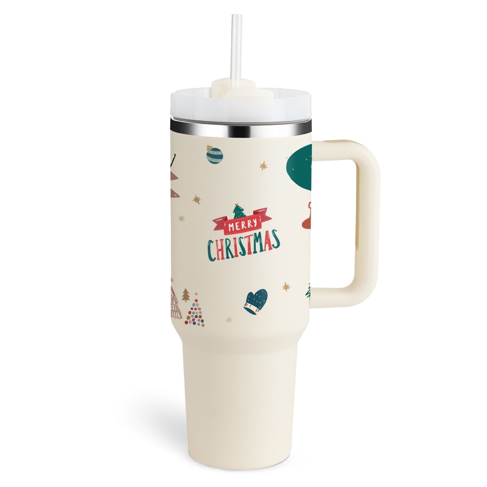Christmas Tumbler - Geïsoleerde kerstreismok met handvat en rietje-Boetiek Moda