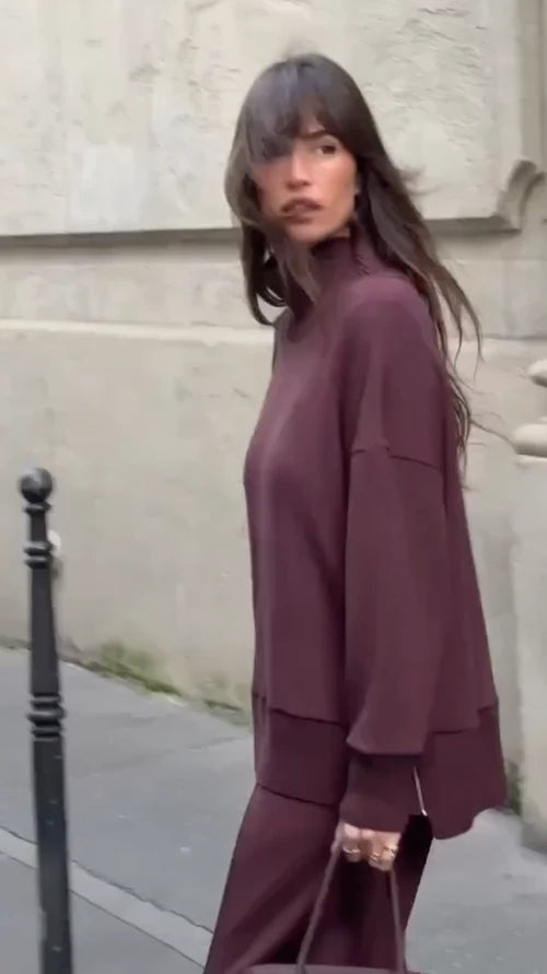 Co-Ord Set - Dames oversized trui en wijde broek Loungewear Set-Boetiek Moda