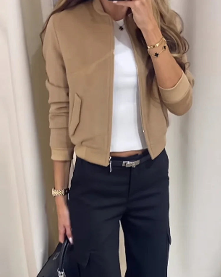 Co-Ord Set - Damesjas en Cargo Broek met Rechte Pijpen Tweedelige Set-Boetiek Moda