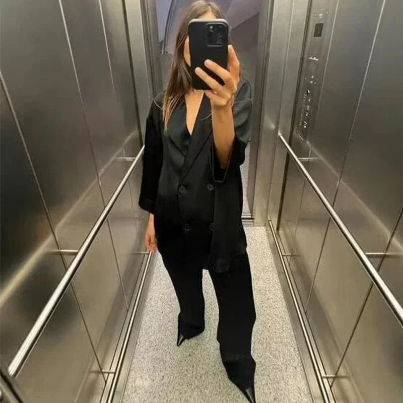 Co-Ord Set | Oversized | Wijde pijpen | Blazer en broek set | Tweedelige set voor dames-Boetiek Moda